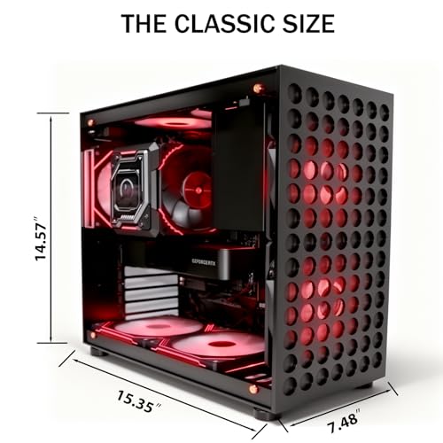 Image of ATX Gaming PC Case, CNC Machined Full Aluminum Tower, High-Airflow Full Ventilation Design, Type-C Front I /O, Dust Filters, Transparent Acrylic Side Panel, Black