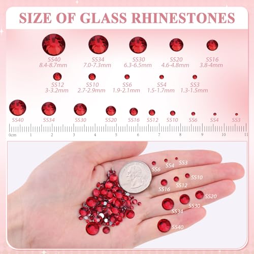 Image of 2000PCS SS16 /4mm Crystal Glass Rhinestones for Bedazzling (Dark Siam) | Flatback Rhinestones for Crafting DIY Nail Art Makeup Decoration, Gems Diomand Charms for Tumbler Shoes Clothing Mug