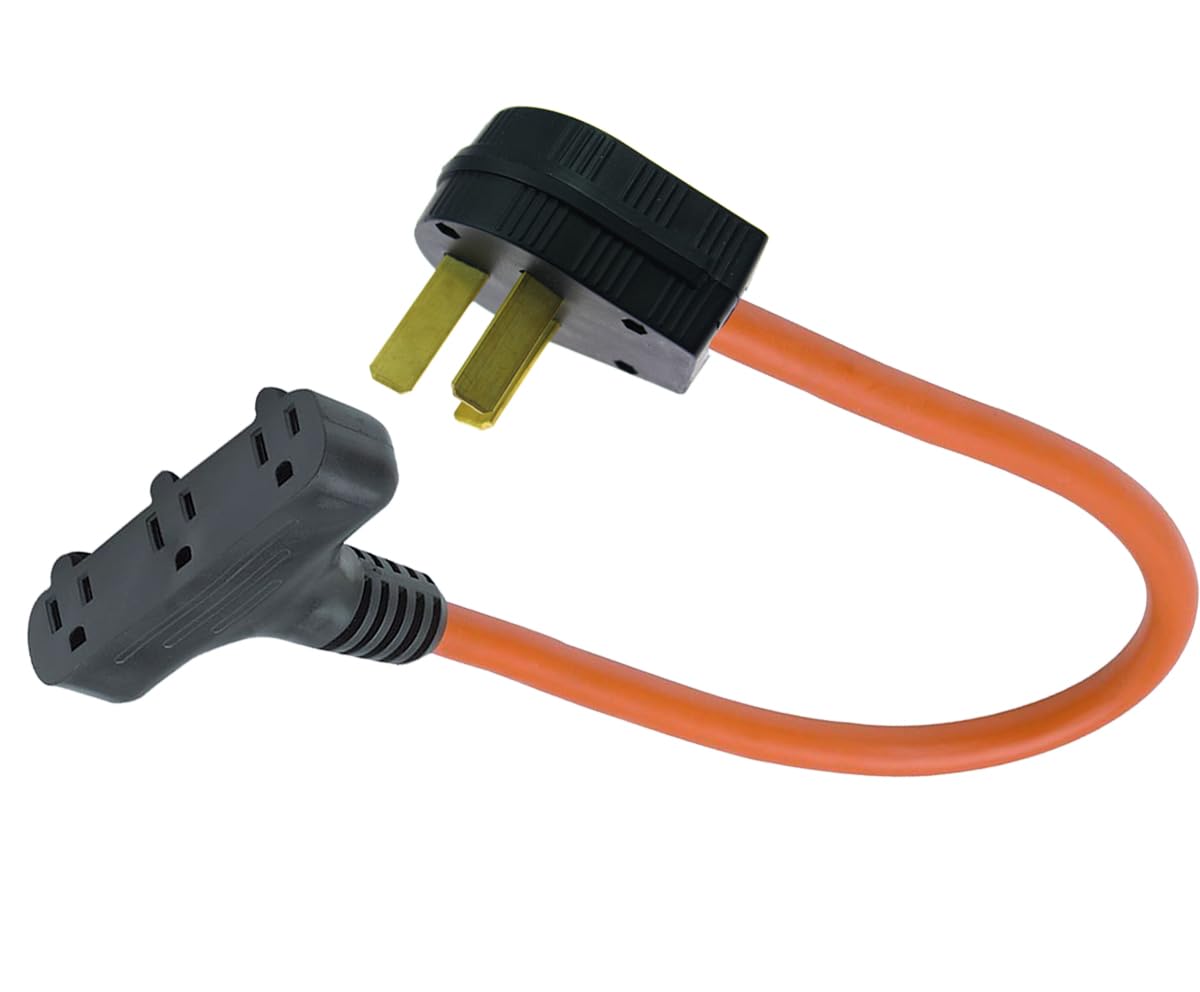 10-50P Male 3-Pin Plug to 3-Pin 5-15R Female Home Wall Outlet, 220/250V Electrical Stove/Range/Oven to Gas 110/125V Power Convert Adapter. 3-Way Splitter FX1372