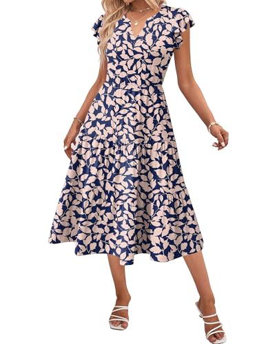 Image of ZEAGOO Womens Summer Casual Dresses Ruffle Sleeve V Neck Midi Dress Flowy Tiered Dress with Pockets Boho Sundresses