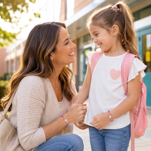 Image of First Day of School Matching Heart Bracelets for Mommy and Me,Back to School Supplies Gifts Mother and Daughter Bracelets