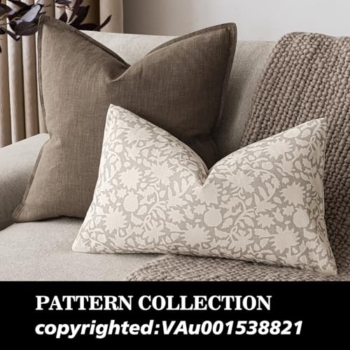 Image of Foindtower Set of 2 Decorative Neutral Floral Throw Pillow Covers Accent Farmhouse Cushion Covers Boho Lumbar Pillowcase for Couch Sofa Bedroom Living Room Home Decor,12x20 Inch,Ivory Beige