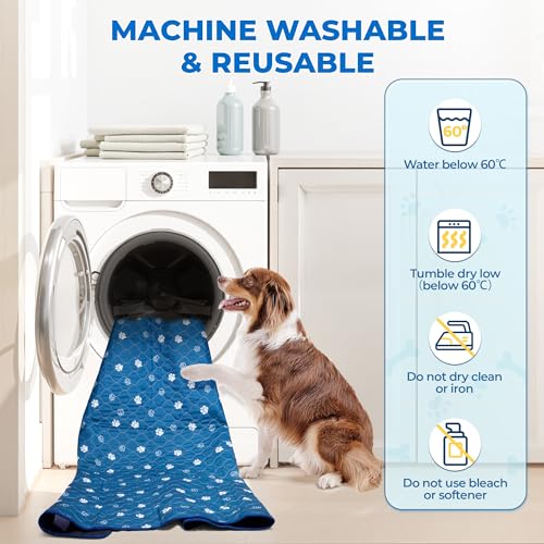 Image of Fostanfly Washable Dog Pee Pads, 1 Pack 24''x72''(2x6ft) Non Slip Reusable Puppy Pee Pads with Great Urine Absorption, Dog Mats for Whelping, Potty, Runner Rug for Hallway, Entryway, Bedroom, Blue