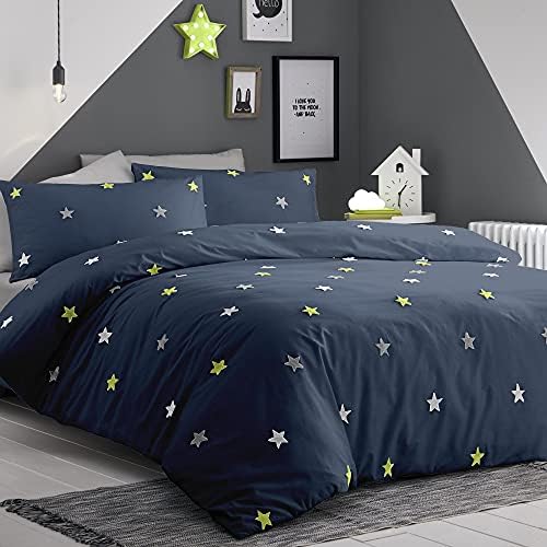 Appletree Kids - Tufted Star - 100% Cotton Duvet Cover Set - Single Bed Size in White with Grey Stars