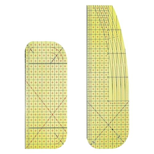 CHAOTEMAI 2 Stück Bügellineal Hitzebeständig Nählineal Mit R-Winkel Winkellinie und Geradenskala Handmaß Patchwork Lineal Zwei Größen Zum Nähen Patchworken Schneiden Messen Zeichnen