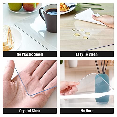 Image of Royhom Clear Table Protector 24 x 48 Inch - 2mm Thick Plastic Table Cover, Clear Table Cover Protector Rectangle, Waterproof PVC Desk Mat for Coffee Table, Writing Desk, Dining Room, Dresser