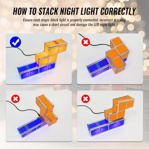 YHK Stackable Night Light, 7 Colors LED Puzzle Light, 3D DIY Magic Puzzle Night Light, Novelty Desk Lamp for Room Decor and Teens Ideal Gift (Plug) - Thumbnail 4