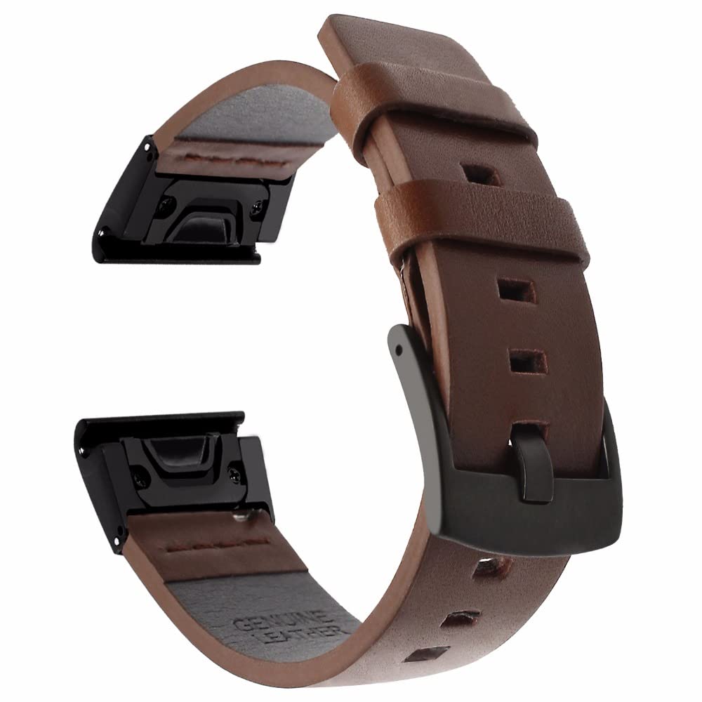 KAVJU 22/26mm Official Leather Watchbands For Garmin Fenix 7X 7 6 6X Pro 5 5X Plus 935 945 Smartwatch Band QuickFit Bracelet Strap (Color : Dark brown, Size : For Epix)