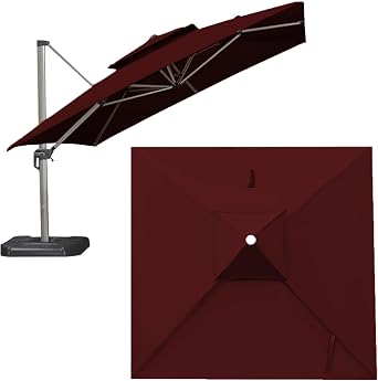 8 Ribs Umbrella Replacement Canopy, 2 Tier Square Patio Umbrella Covers Hanging Offset Cantilever Replacement Cover, Outdoor Canopy Top Cover for Garden Backyard