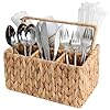 StorageWorks Wicker Flatware Organizer, Hand Woven Water Hyacinth Cutlery Holder for Countertop with Handle, 1 Pack