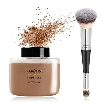 VERONNI Oil Control Loose Setting Powder Matte Finishing Powder for Face, Shine-Free & Long-Lasting, Lightweight Makeup Setting Powder to Set Foundation, Includes Dual-Ended Powder Brush