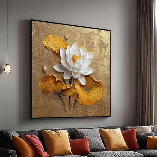 Peinture florale lotus blanc toile pour habiller petit mur vide