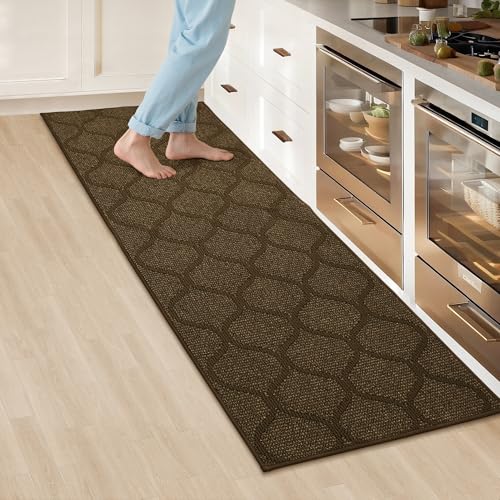 COSY HOMEER Kitchen Rug Non Slip Washable 24"x71", Absorbent Kitchen Mats for Floor, Runner Rugs for Kitchen Floor, 100% Polypropylene Kitchen Sink Rug (Brown) Brown 5'11" x 2' (Rectangular)