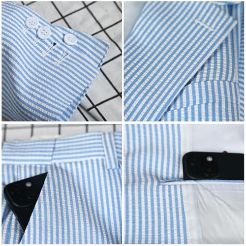 Leisure Mens Striped Seersucker Slim Fit Suit Grooms Lightweight Sear Sucker Suit for Wedding2