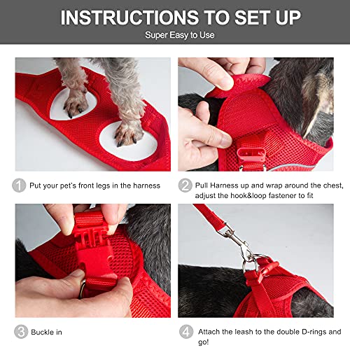 Fida Comfy Dog Harness With Leash, Soft Puppy Vest Escape Proof, Breathable Lightweight Soft Mesh, Adjustable Reflective Step-In Harness For Cat & Extra-Small Pet (Xs, Red) #TOP4