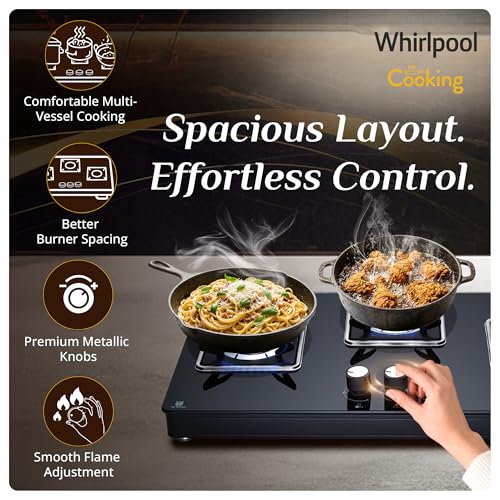 Image of Whirlpool 75cm 3 Burner Gas Stove | GRANDIOSA ULTRA LOTUS 753 CT BR | SABAF Brass Burners & Valves | 8mm Toughened Glass Top | Dual-Tone Designer Knobs | 10 Yr Burner & 5 Year Glass Warranty | Black