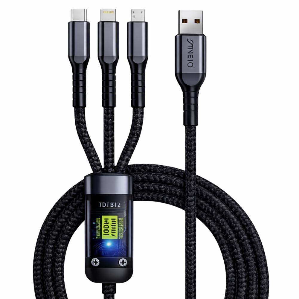 JINETO 3 in 1 Multi Charging Cable, USB to Type C Lightning Micro USB, Fast Charging Data Cable with Smart Chip, Braided Universal Charger Wire, 100W