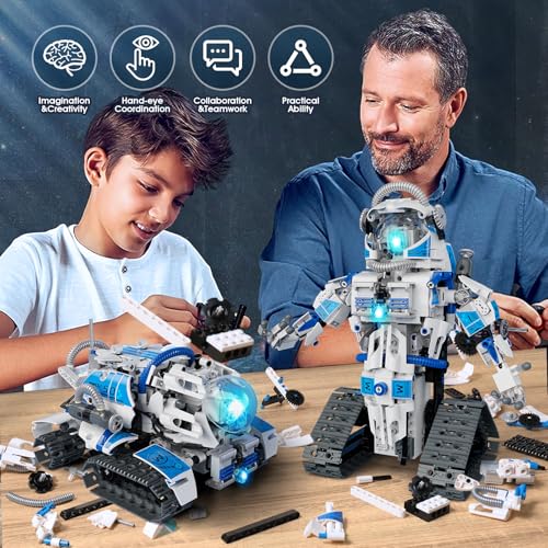 Sunrad Technik Roboter Bauspielzeug für Kinder,6 in 1 App & Fernsteuerung Technic Roboter EIN Kettenfahrzeug Baustein,780 Stück RC Programmierbares Spielzeug Geschenk für Jungen Mädchen 7-12+