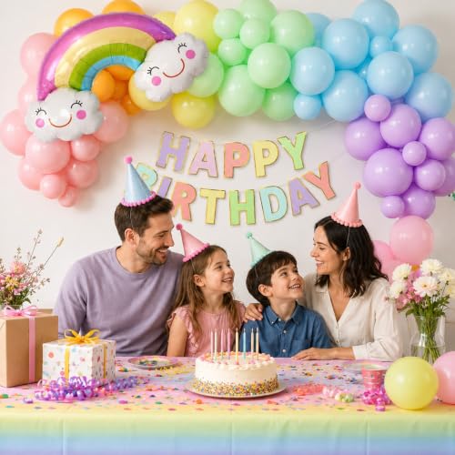 Image of 62 Pcs Rainbow Birthday Decoration Balloons Kit, for Kids & Girls