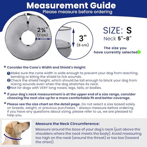 Image of BARKLESS Dog Cone, Inflatable Dog Cone After Surgery, Soft Surgery Collar with Enhanced Anti-Licking Guard Shield for Pets, Patented Protective Donut Collar (Grey, S (Neck: 5 inch-8 inch))