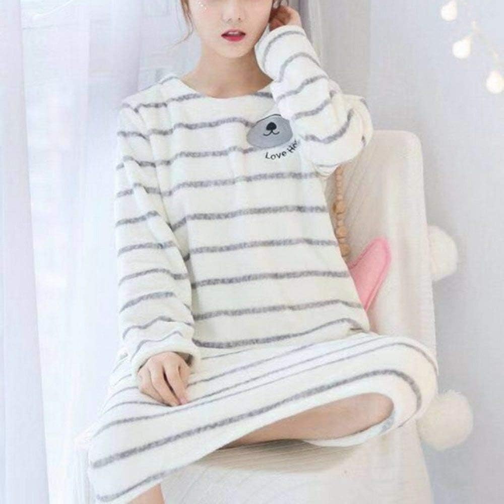 2020 Vestido De Noche De Franela De Invierno Camisón De Talla Grande para Mujer Camisón Cálido Suelto con Estampado Lindo Camisón Ropa De Hogar De Manga Larga,Color 14,hM