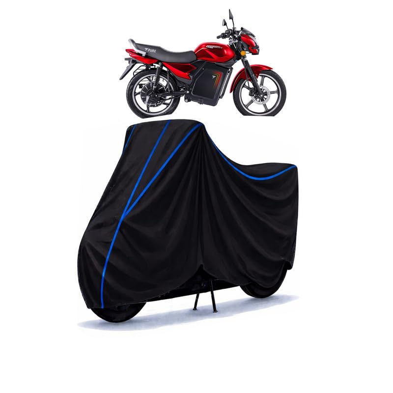 Image of Pure EV EcoDryft Bike Cover Water Resistant Universal Motorcycle Rain | Heavy Duty UV Protection, Dust, Scratch Indoor Outdoor All Weather with Black Blue Piping Elastic
