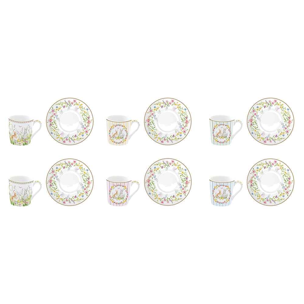Easy Life Set 6 tazzine pasquali da caffè in porcellana con piattino "Happy Easter" 100 ml