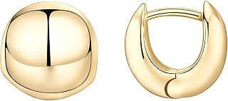 PAVOI 14K Gold Plated Chunky Huggie Hoop Earrings for Women - 925 Sterling Silver Posts, Hypoallergenic Small Thick Hoops