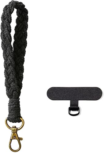 Correa de muñeca bohemia de macramé para teléfono, cordón para teléfono celular con pestaña de amarre, dije de llavero, cadena de teléfono