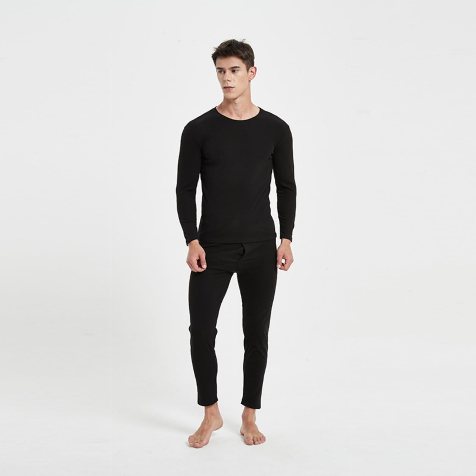 Generisch Set biancheria intima termica da uomo, tinta unita, foderata in pile, biancheria intima termica da uomo, set basellayer, mutandine lunghe da uomo in stagione fredda