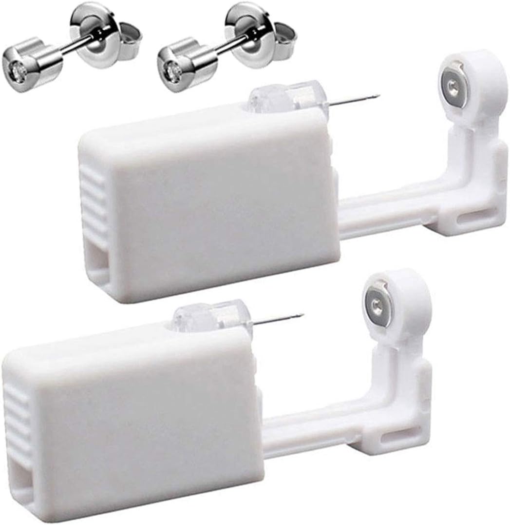 2 Pack Disposable Ear Piercing Kit Tool Stud Safety Portable Nose Piercing Kit (Silver)