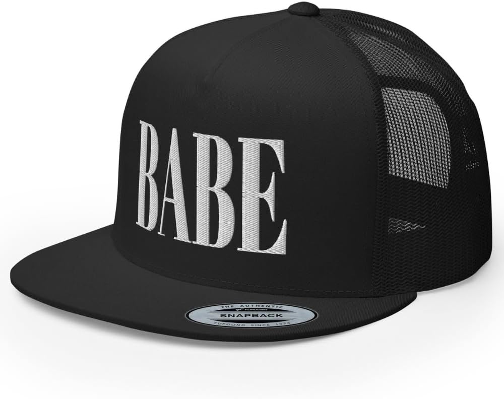 NX Babe Embroidered Flat Bill Trucker Hat High Crown Snapback Cap for Women