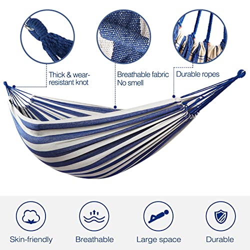 Anyoo Garden Cotton Hammock Comfortable Fabric Hammock With Tree Straps For Hanging Durable Hammock Up To 450Lbs Portable Hammock With Travel Bag,Perfect For Camping Outdoor/Indoor Patio Backyard #TOP2