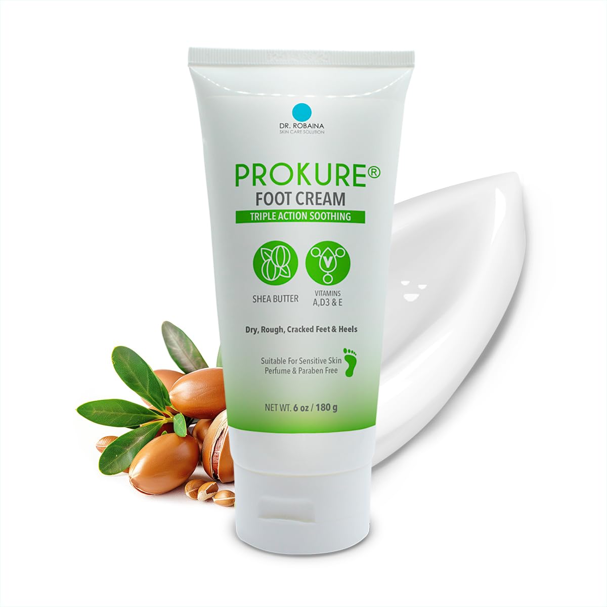 Dr. Robaina PROKURE Advanced Hydrating Foot Cream for Dry, Cracked Feet & Calluses with Shea Butter, Tea Tree Oil & Aloe Vera | Non-Greasy, Paraben-Free | Made in USA | 6 oz 1 Unit