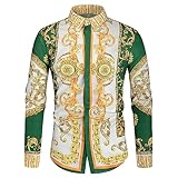Men's Luxury African Print Long Sleeve Dashiki Shirts, Middle Ages Costume Men, Paisley Shirts for Mens Muscle Shirt (Green 1,X-Large,X-Large)