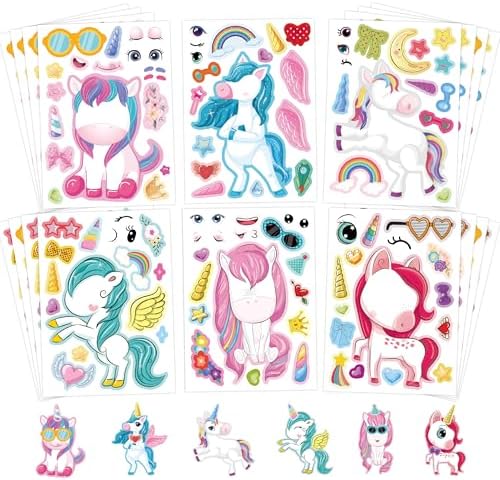 24 Sheets Make Your Own Unicorns Sticker, Unicorns Party Favors F...