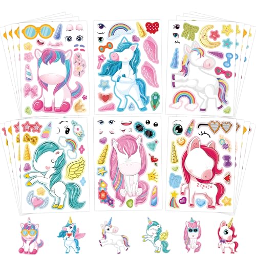 24 Sheets Make Your Own Unicorns Sticker Unicorns Party Favors Face Stickers for Kids Girls Toddlers Activities Bags Unicorns Birthday Party Favors Supplies Craft