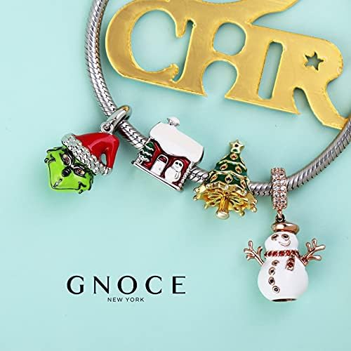 GNOCE Green Monster with Christmas Hat Charm Pendant Sterling Silver Different Christmas Geek Dangle Charm fit Bracelet/Necklace Christmas Jewellery Gift for Women Men