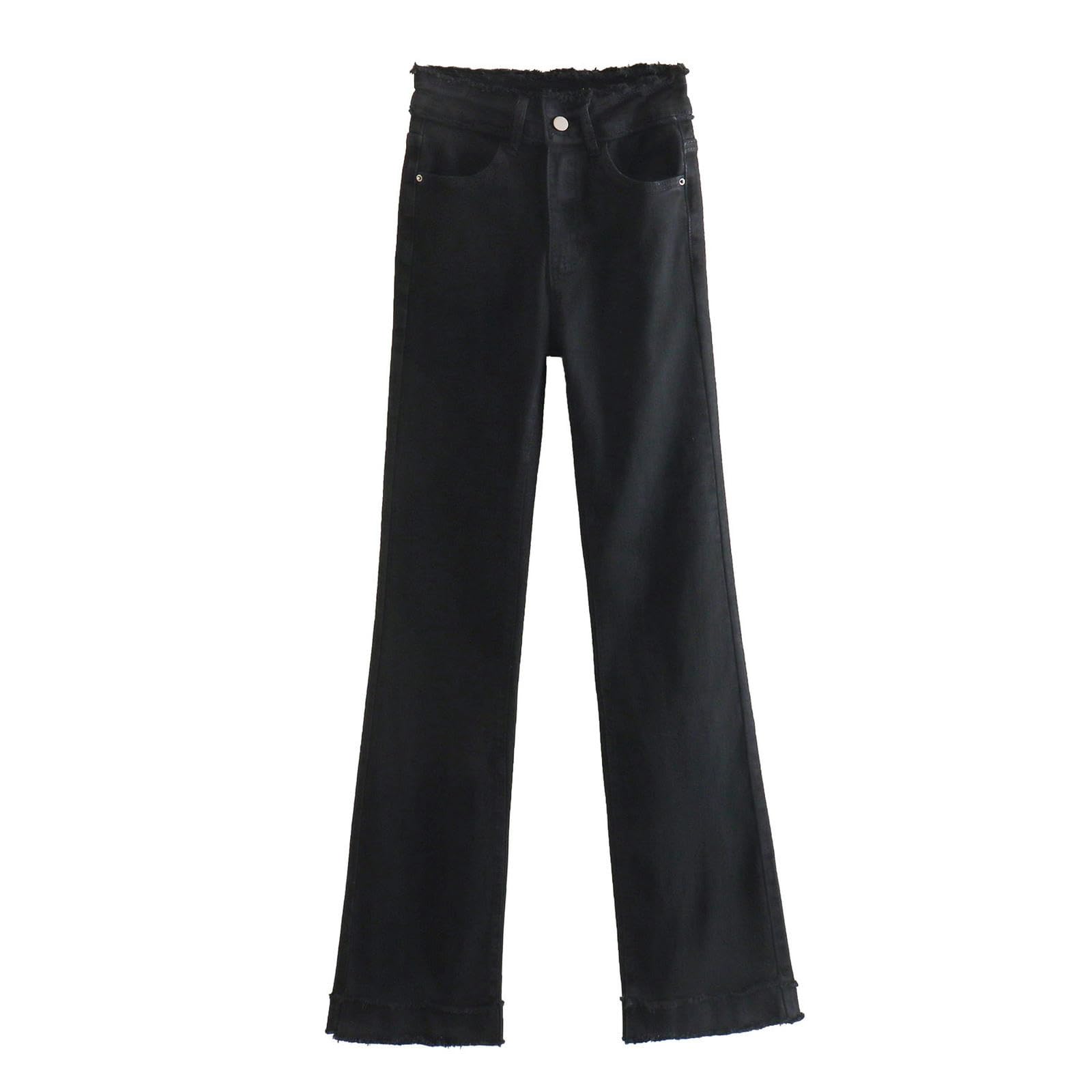 Jean évasé décontracté taille haute femme pantalon noir denim stretch M