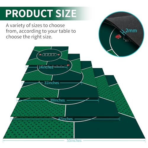 LaiEr 60/80/100/120/140/160cm Square Poker Mat Texas Hold'em Poker Rubber Mat Poker Topper for Tables Folding Portable Poker Table Top Layoutw for Poker Games Blackjack Casino(100*100cm Green) - Image 2