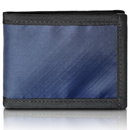Flowfold Vanguard Recycled Material Bifold Wallet | Slim and Durable with Cash Pocket, Two Hidden Card Pockets and Two ID Windows | Holds 10-12 Cards | Minimalist Wallet Made in USA, Recycled Navy