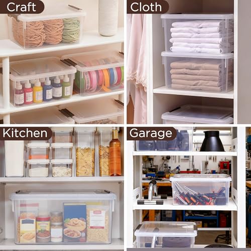 Image of Citylife 17 QT 5 Pack Large Storage Bins with Lids, Plastic Storage Container Stackable Box with Locking Latches for Home, Office, Closet & Pantry Organization, Clear White