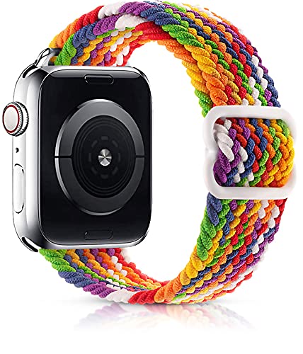 SunnyCloud Band Celebration Theme Braided Elastic Sport Compatible With Apple iWatch Series 8 7 6 5 4 3 2 1 SE Ultra Women Men (42/44 mm, Rainbow Peace)