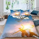 Bettwäsche 155x200 Basketball Bettwäsche Sets Sportthema Bettenset 3D Druck Weich Microfaser Bettdeckenbezug mit Reißveschluss und 2 Kissenbezug für Jungen Mädchen J.1947