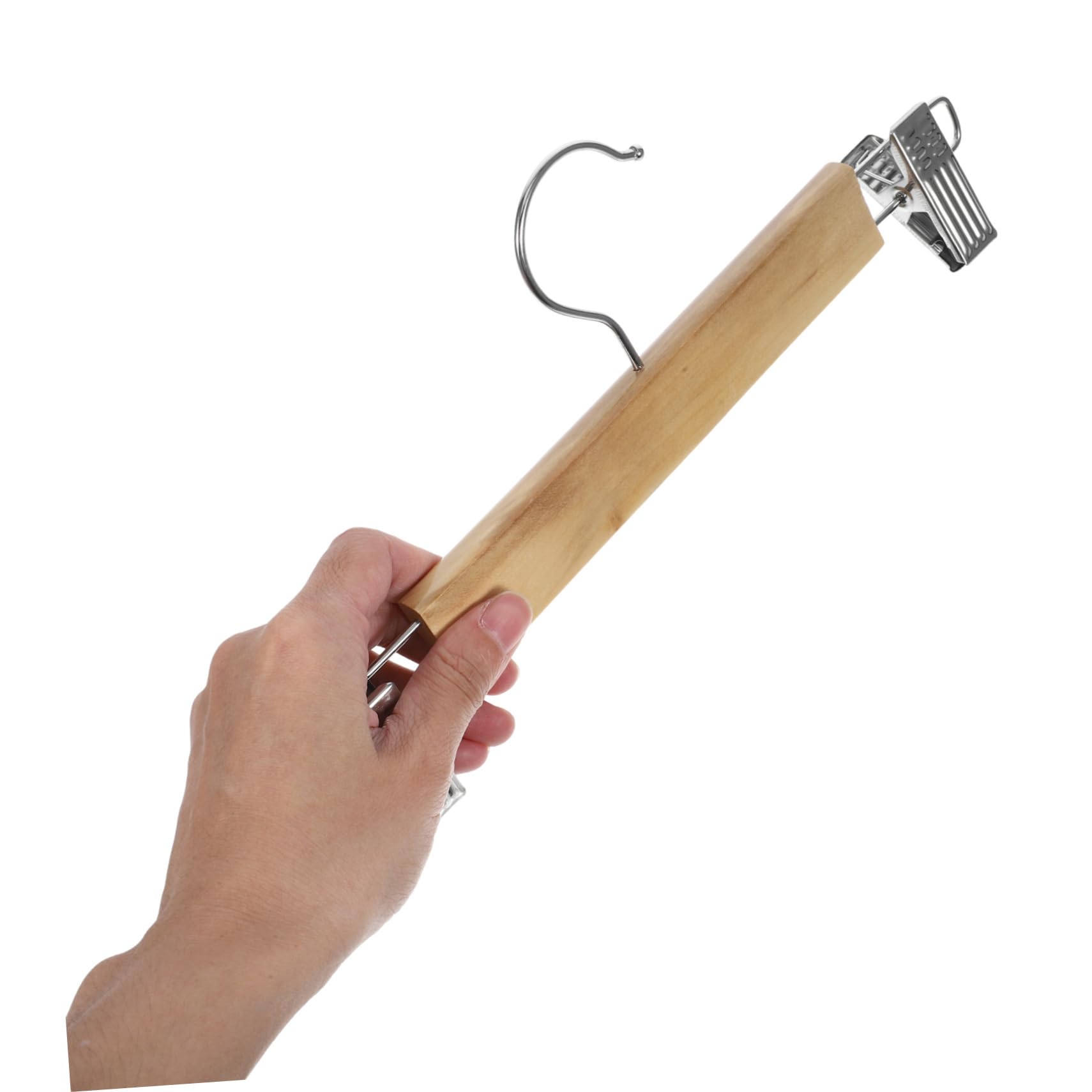 Gatuida Set da 10 Grucce in Legno con Clip in Acciaio Inossidabile per Pantaloni e Gonne, Resistenti e Versatili, per Organizzare Abiti e Leggings in Armadio