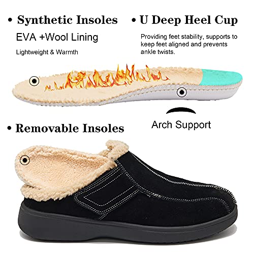 Evglow Mens Slippers Plantar Fasciitis With Arch Support Suede Leather Orthopedic Male Slippers Orthotic House Non Slip Diabetic Adjustable Indoor Outdoor Foot Pain Relief Christmas All Black Size 10 #TOP4