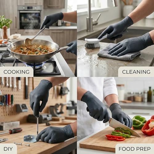 SOFTJOY Black Nitrile Disposable Gloves L - 100 Count β Powder & Latex Free Food Safe, 4 Mil Kitchen Gloves for Food Prep - 5