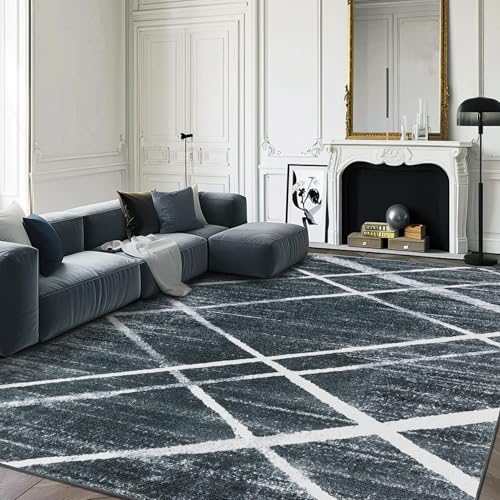OMERAI Alfombra Moderna para Salón 120x170cm, Gris Oscuro Líneas Irregulares Lavable con Respaldo Antideslizante, Estilo Geométrico Pelo Corto para Dormitorio Cocina Comedor Oficina