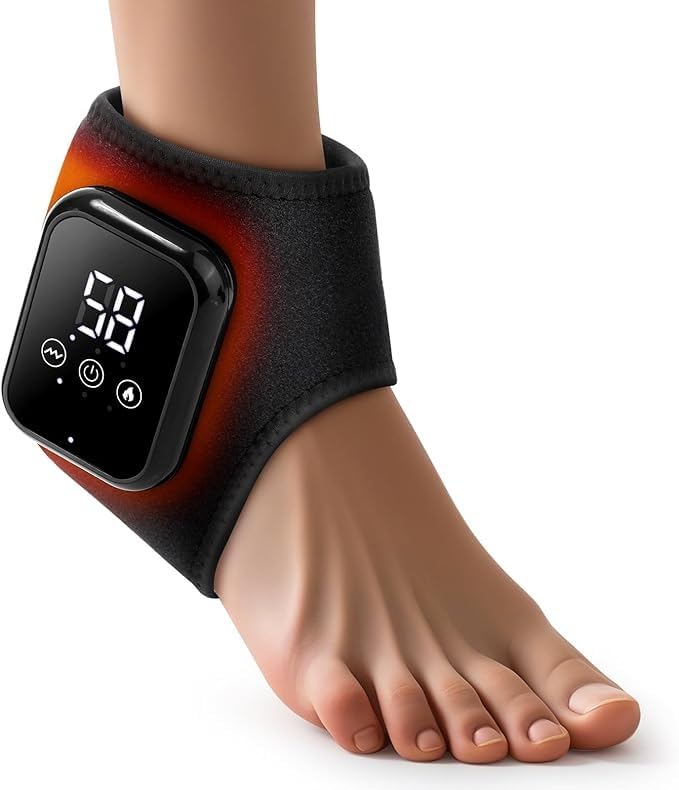 AYUOTOQi 6 in 1 Rechargeable Ankle Massager with Heat & Vibration Therapy, Wireless Foot Relaxation Wrap, Led Display, Adjustable Straps, Portable Foot Massage for Home, Office, Gym, Sport & Travel