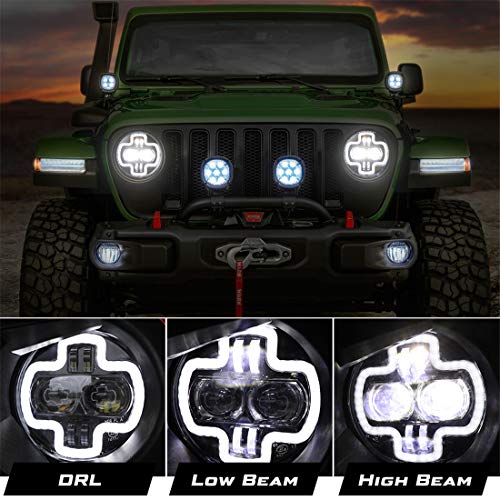 Kiwi Master 9 Inch Round Led Headlights Halo Drl For Jeep Wrangler Jl 2018-2023 Jeep Gladiator Jt Accessories High Low Beam Headlight With Daytime Running Lights (New Version Adjustable Screw) #TOP1